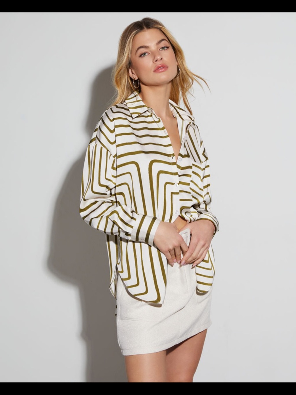 Blu Pepper Olive and White Patterned Blouse